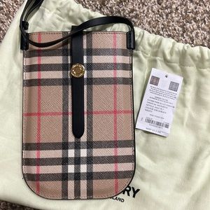 Burberry Anne Leather-trimmed checked coated-canvas phone case